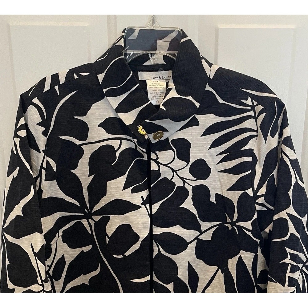 Lucy‎ & Laurel Black White Floral Cropped Jacket Womens XL Quiet Luxury Tropical